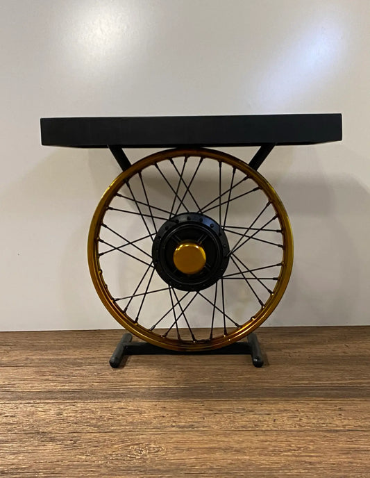 Black And Gold Wheel Accent Table AFCLANE