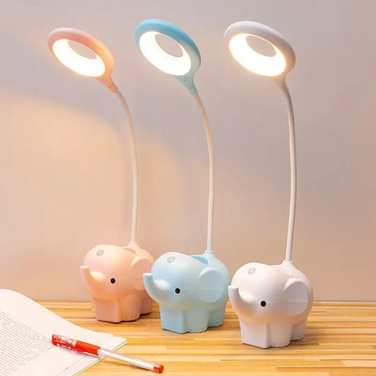 Creative Elephant Animal Led Table Lamp Charging Plug-in Dual-Use Three-Color Temperature Adjustable Learning Table Lamp AFCLANE