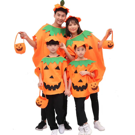 Halloween costume adult children pumpkin clothes cosmetic performance clothes pumpkin cap pumpkin bag clothes set AFCLANE