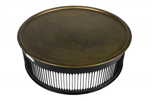 Round Black Drum Shaped Brass Coffee Table AFCLANE